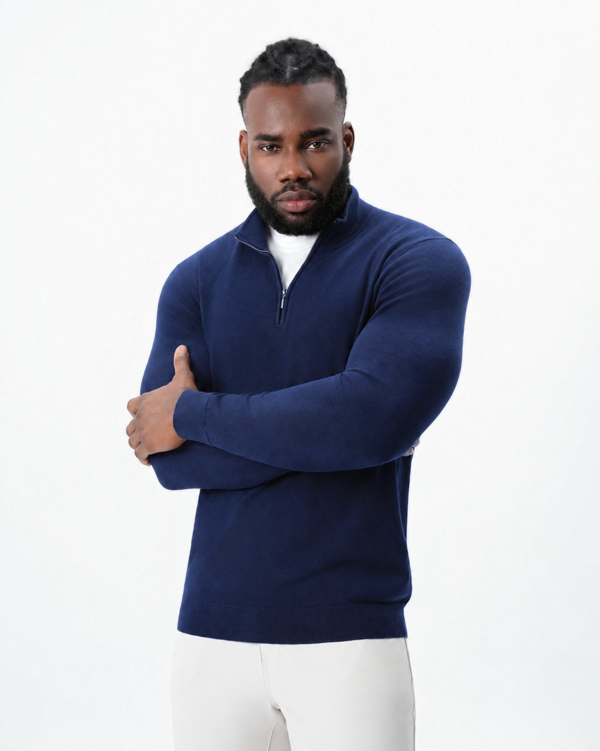 Mid-Weight Wool Quarter Zip - Navy