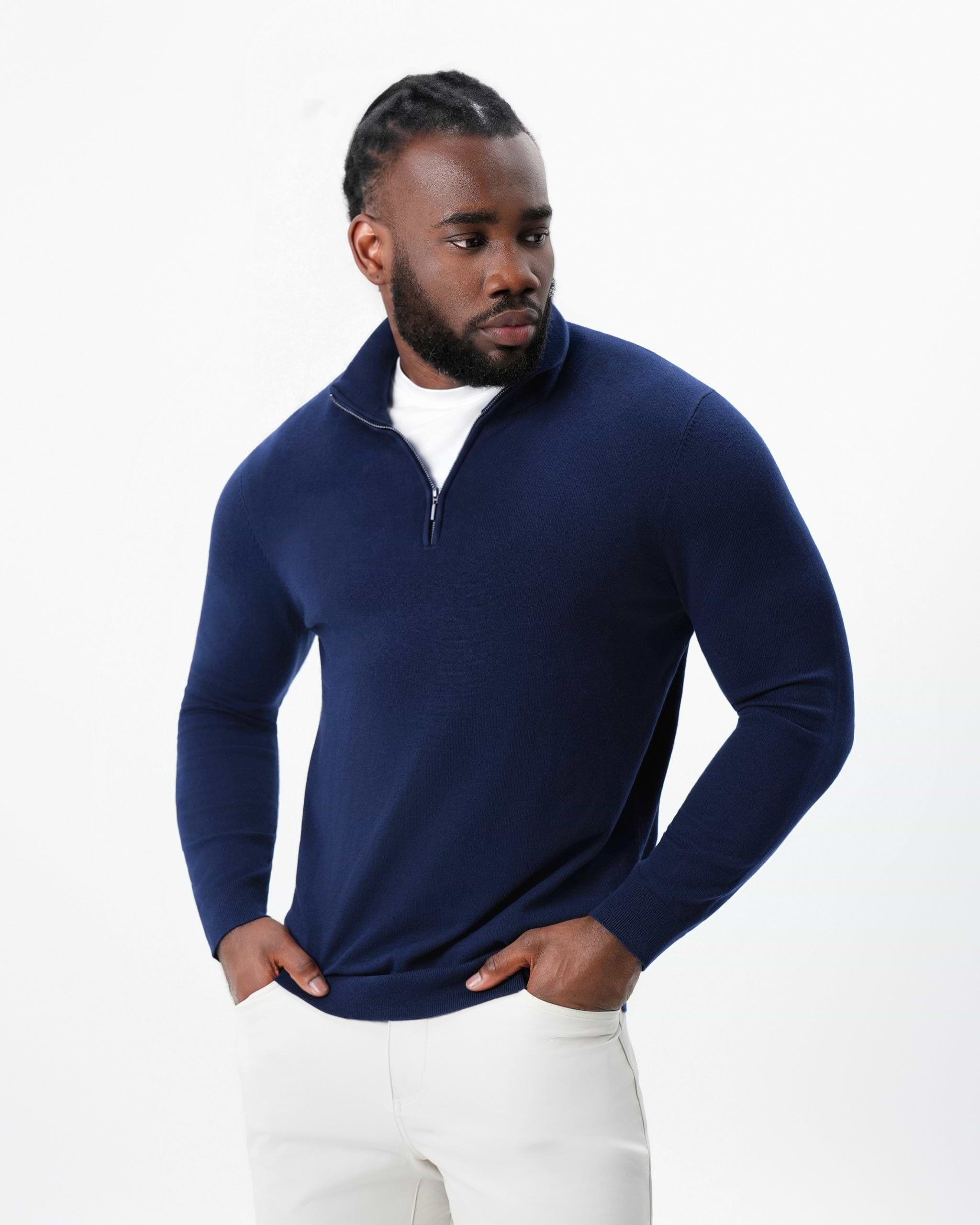 Mid-Weight Wool Quarter Zip - Navy