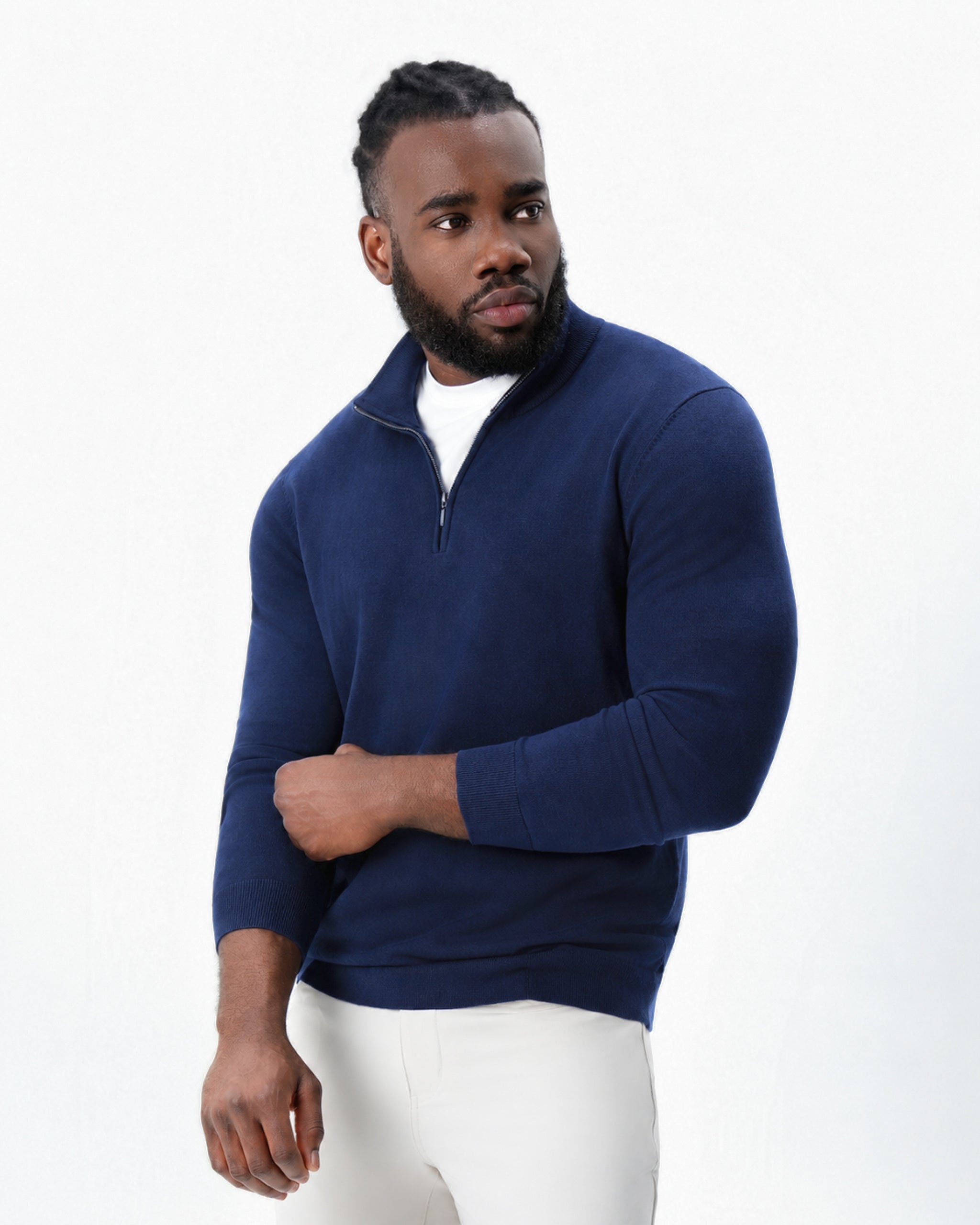 Mid-Weight Wool Quarter Zip - Navy