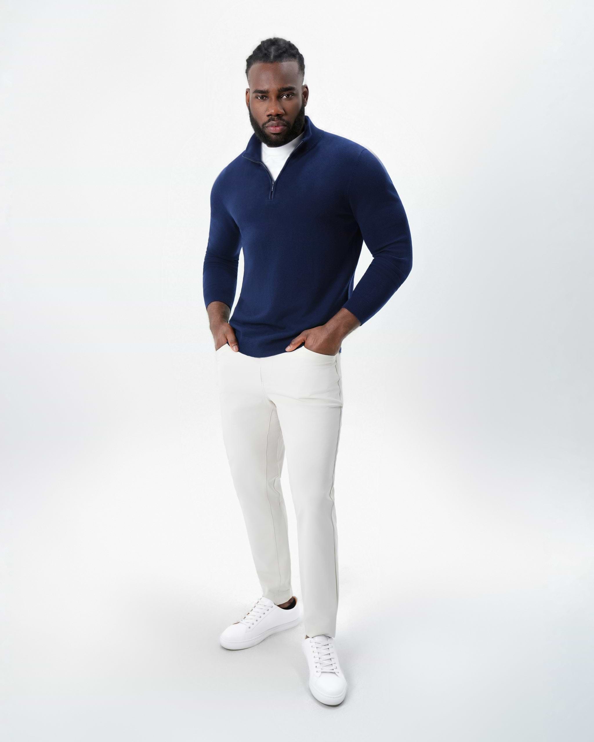 Mid-Weight Wool Quarter Zip - Navy