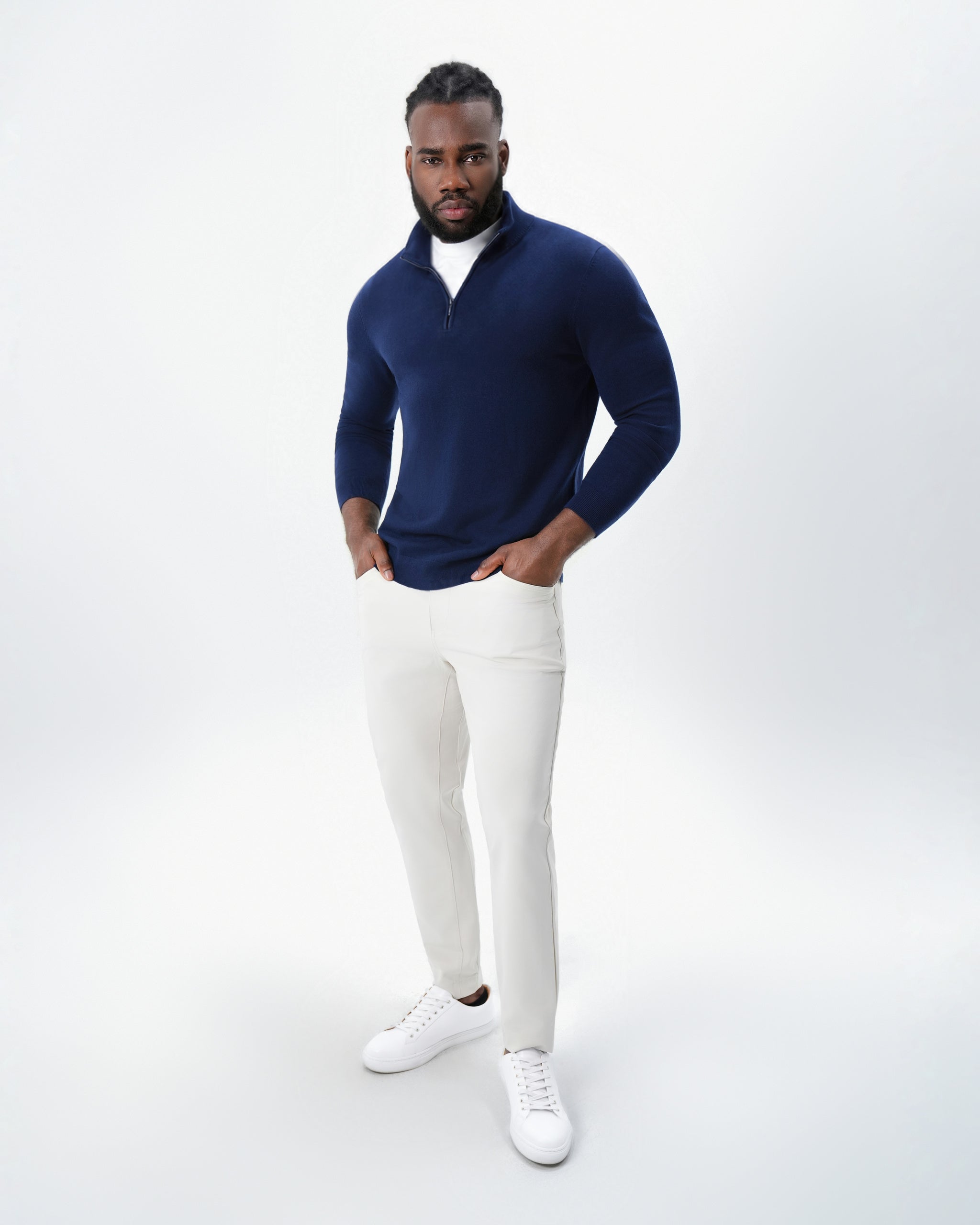 Mid-Weight Wool Quarter Zip - Navy