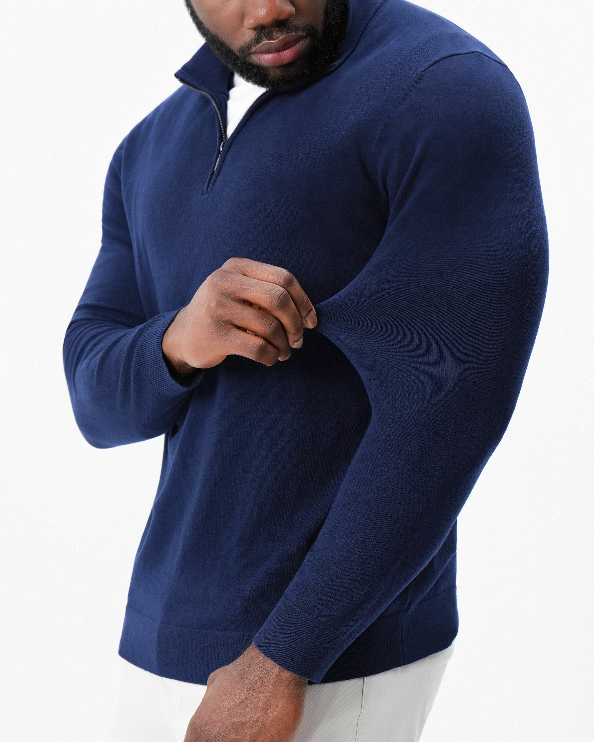 Mid-Weight Wool Quarter Zip - Navy