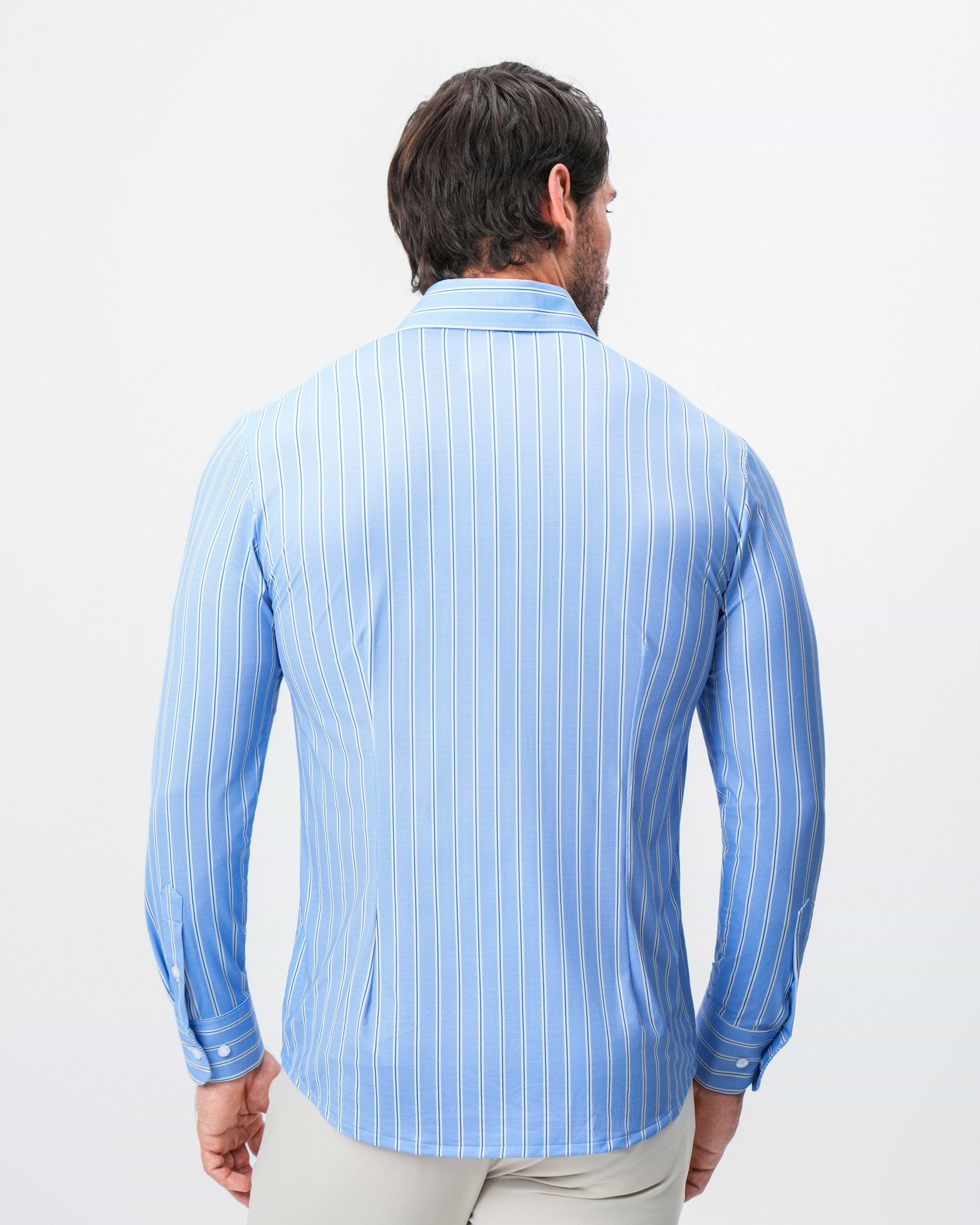 "The Wrigley" Sport Shirt - Light Blue & White Wide Stripe