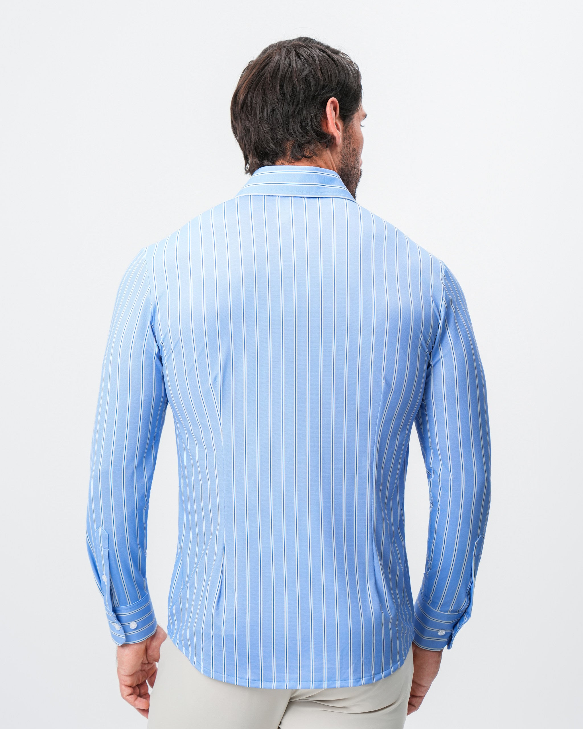 "The Wrigley" Sport Shirt - Light Blue & White Wide Stripe