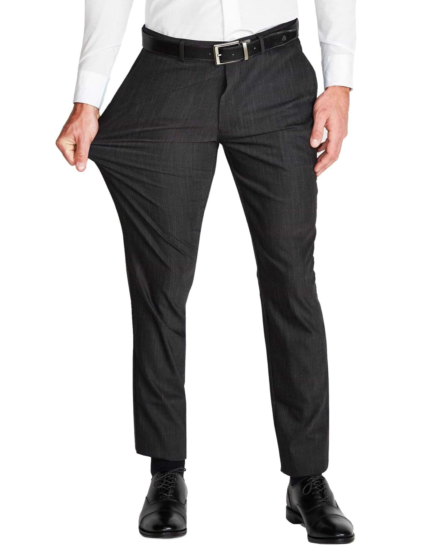 Athletic Fit Stretch Suit Pants - Heathered Charcoal