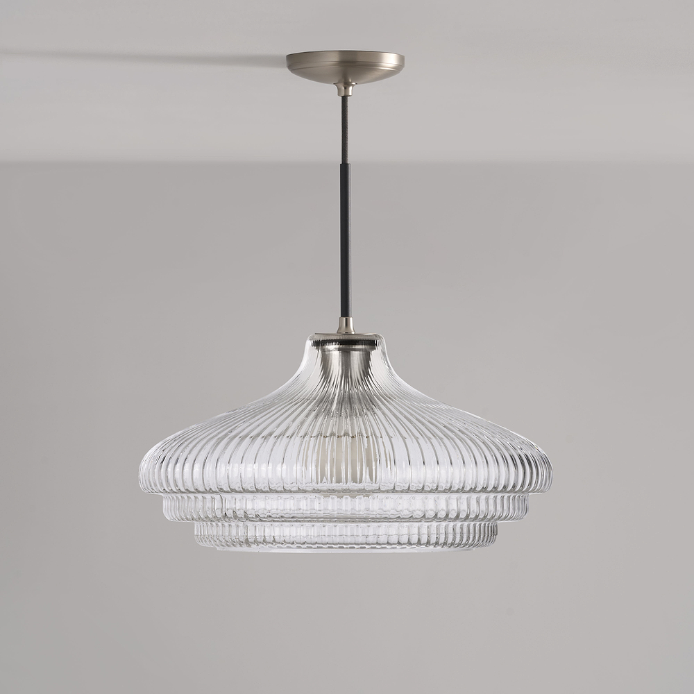 Brookfield Large Pendant Light Fluted Glass – Satin Nickel
