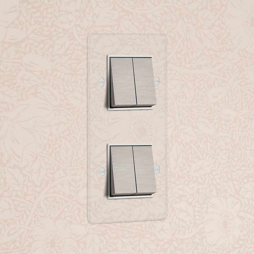 Double 4x Vertical Rocker Switch - Clear Satin Nickel White
