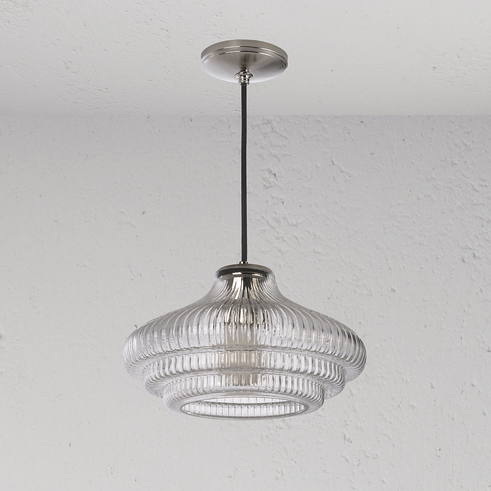 Brookfield Medium Pendant Light Fluted Glass - Polished Nickel