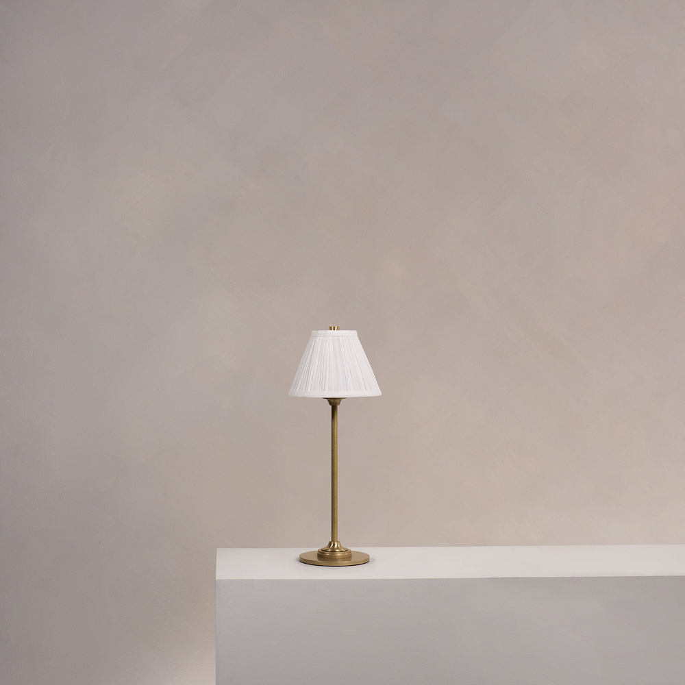 Cotswold Rechargeable Table Lamp Pleated Alabaster White – Antique Brass