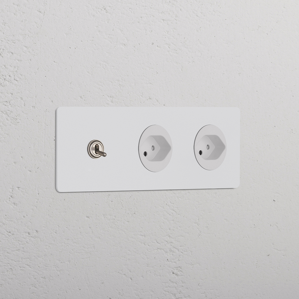 Triple Toggle Switch + 2x Swiss Type J Power Module - Satin Nickel White - Paintable