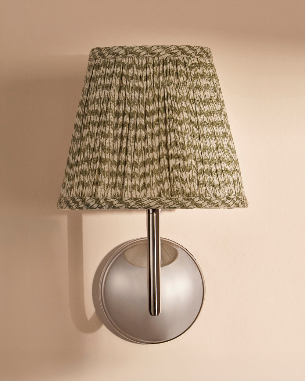 Malvern Medium Wall Light Pleated Moss Green – Polished Nickel
