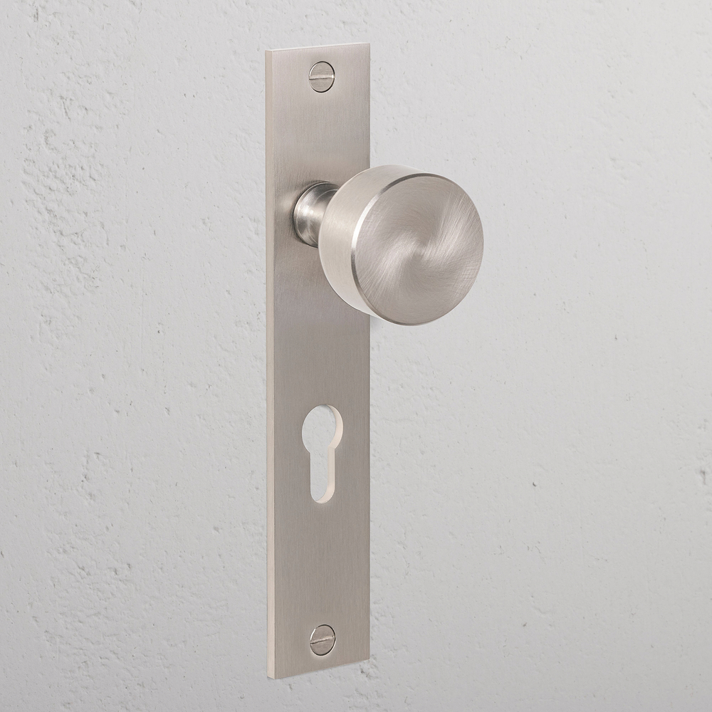 Onslow Long Plate Sprung Door Knob & Euro Lock – Satin Nickel
