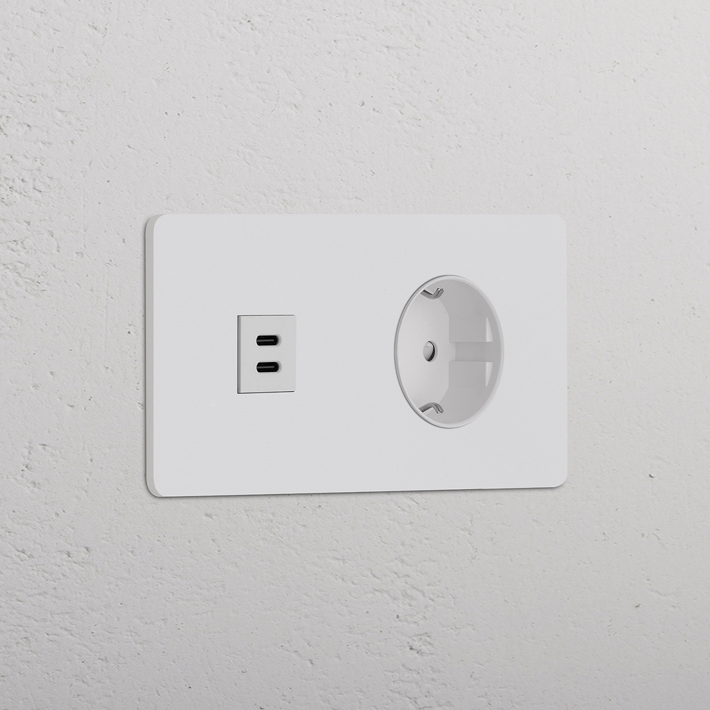 Grove Enchufe USB-C 30W con Schuko tipo F (marco doble) – Pintable | Blanco