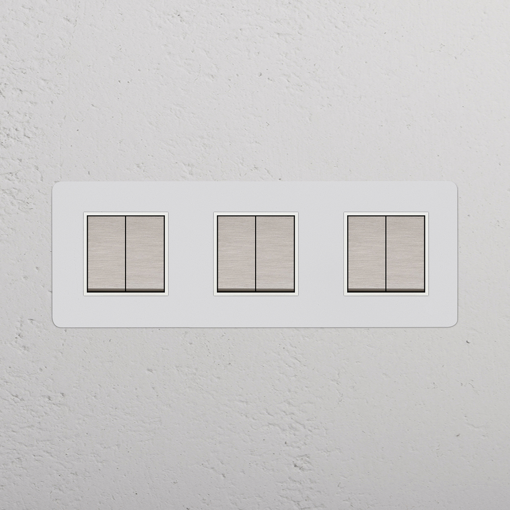 Kew Wippschalter 6x in Dreifachrahmen – Lackierbar + Satinnickel | Weiss