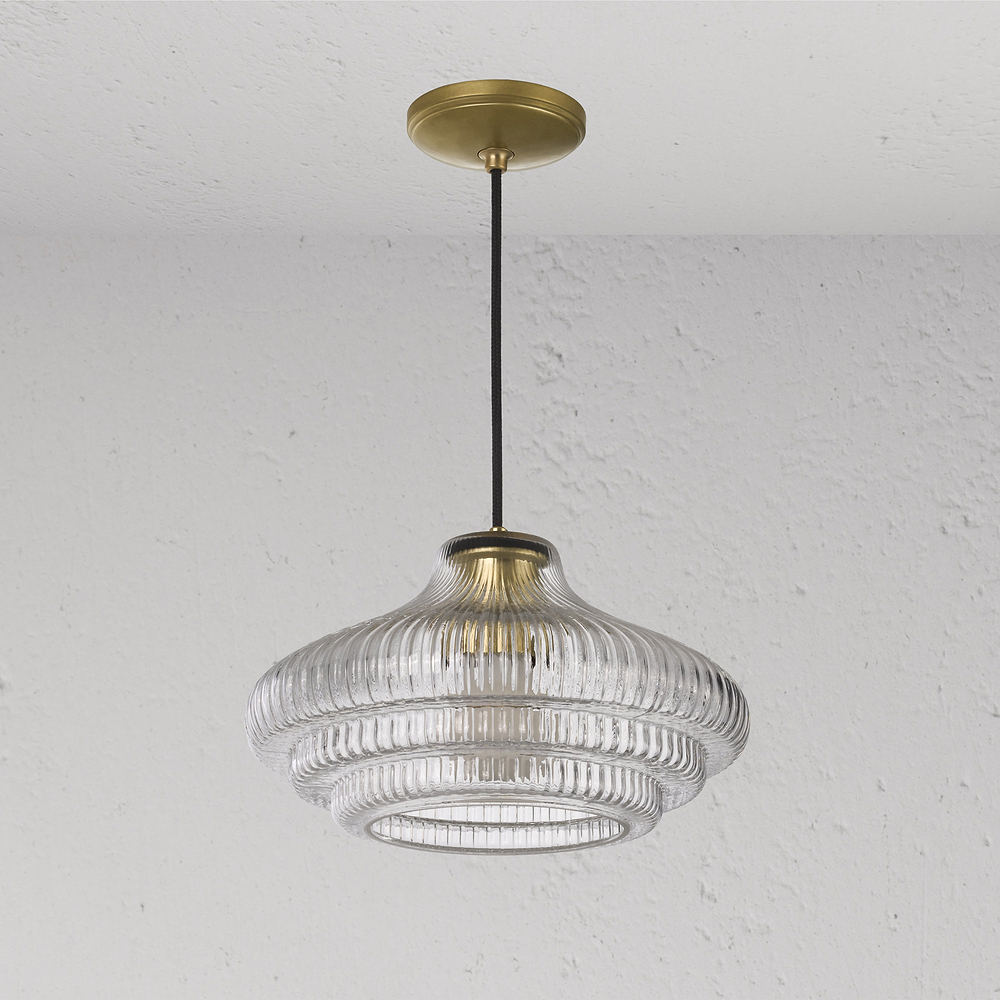 Brookfield Medium Pendant Light Fluted Glass - Antique Brass