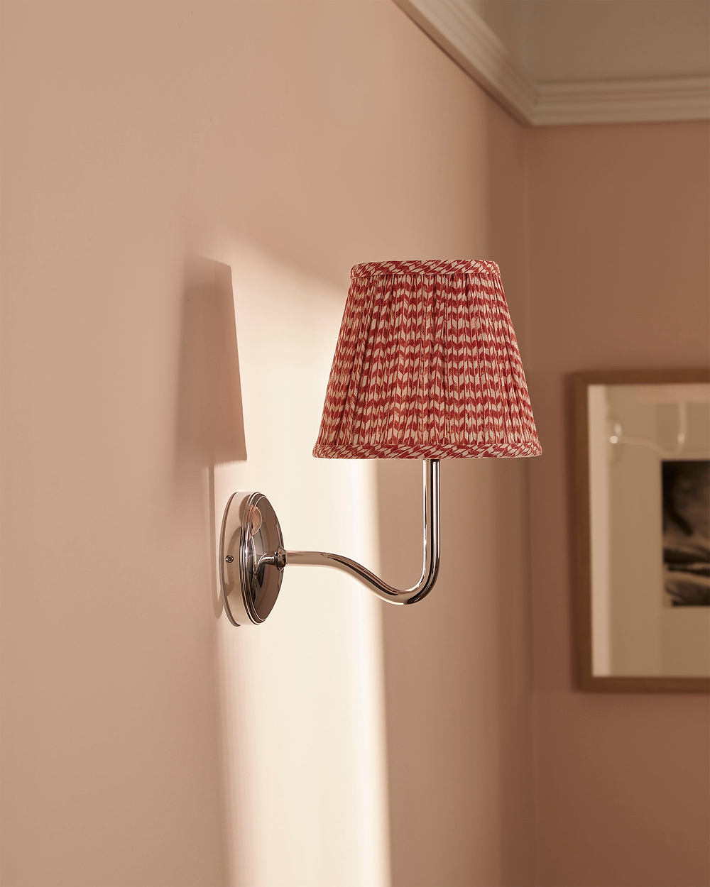 Malvern Medium Wall Light Pleated Terracotta Red – Polished Nickel