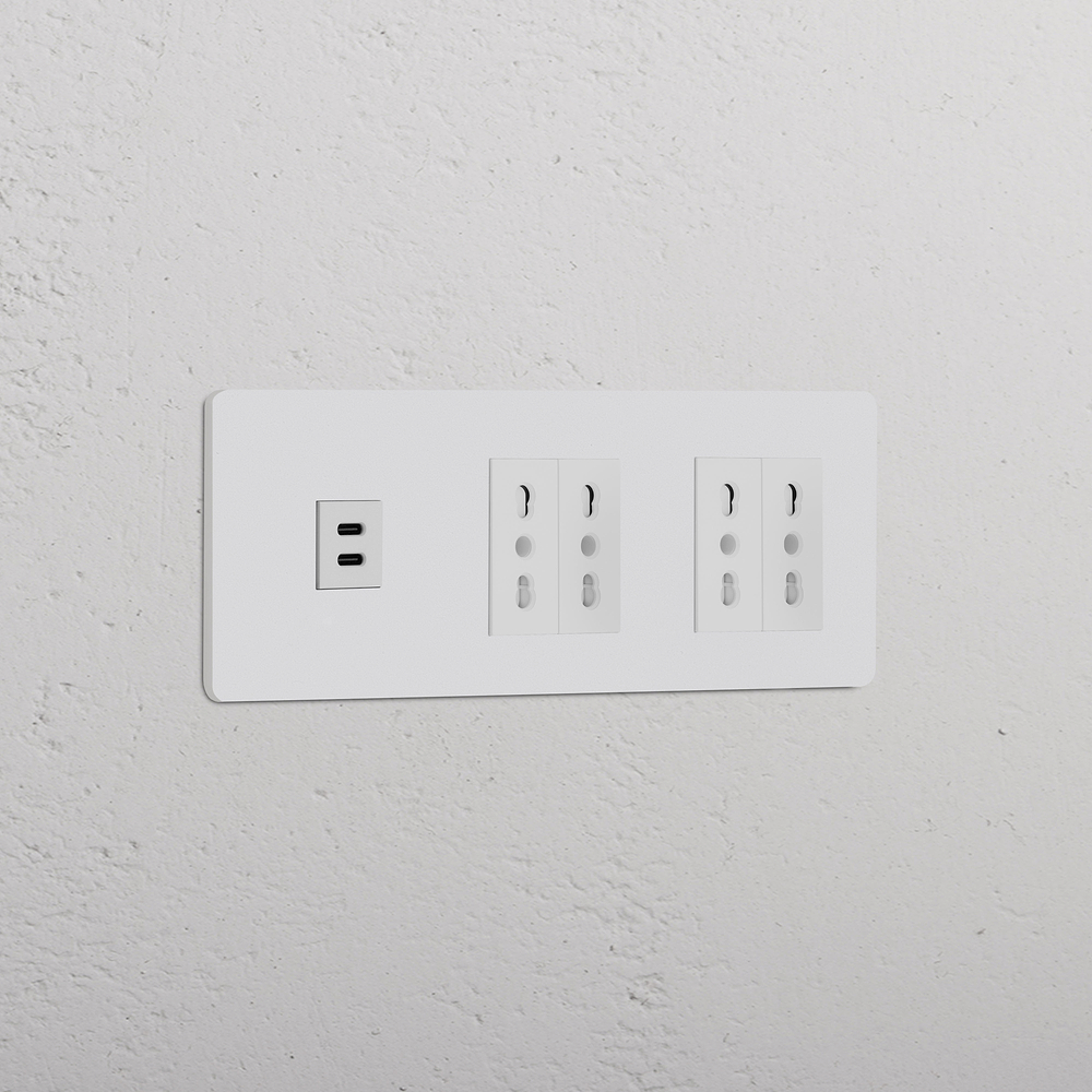 Grove Presa USB-C 30W & Bipasso 4x Tripla – Pitturabile | Bianco