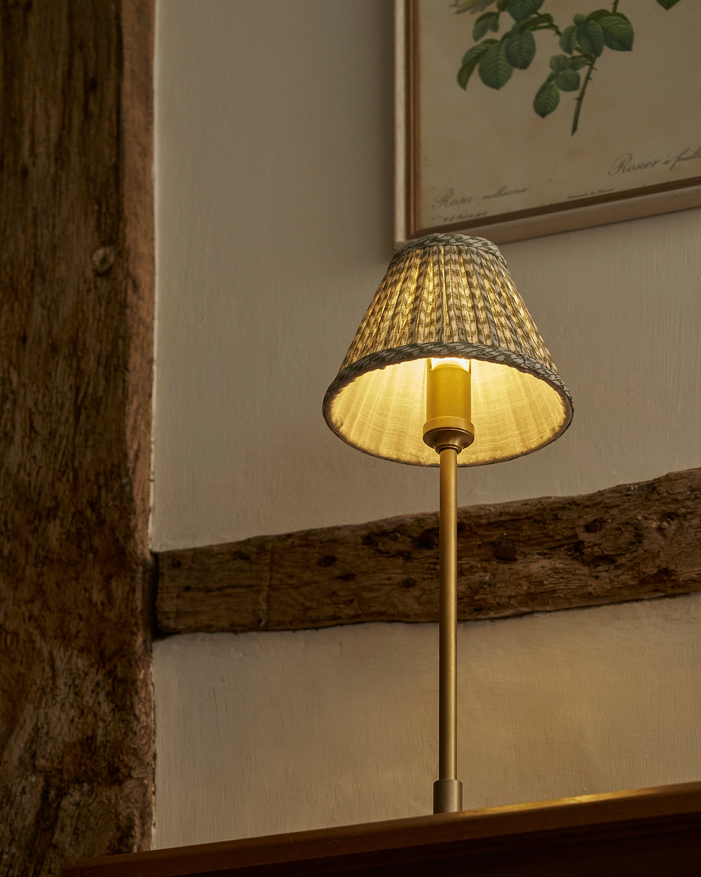 Cotswold Small Table Lamp Pleated Moss Green – Antique Brass