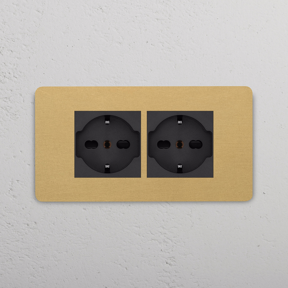 Grove 4-Module 2x Schucko/Bipasso Socket - Antique Brass | Black