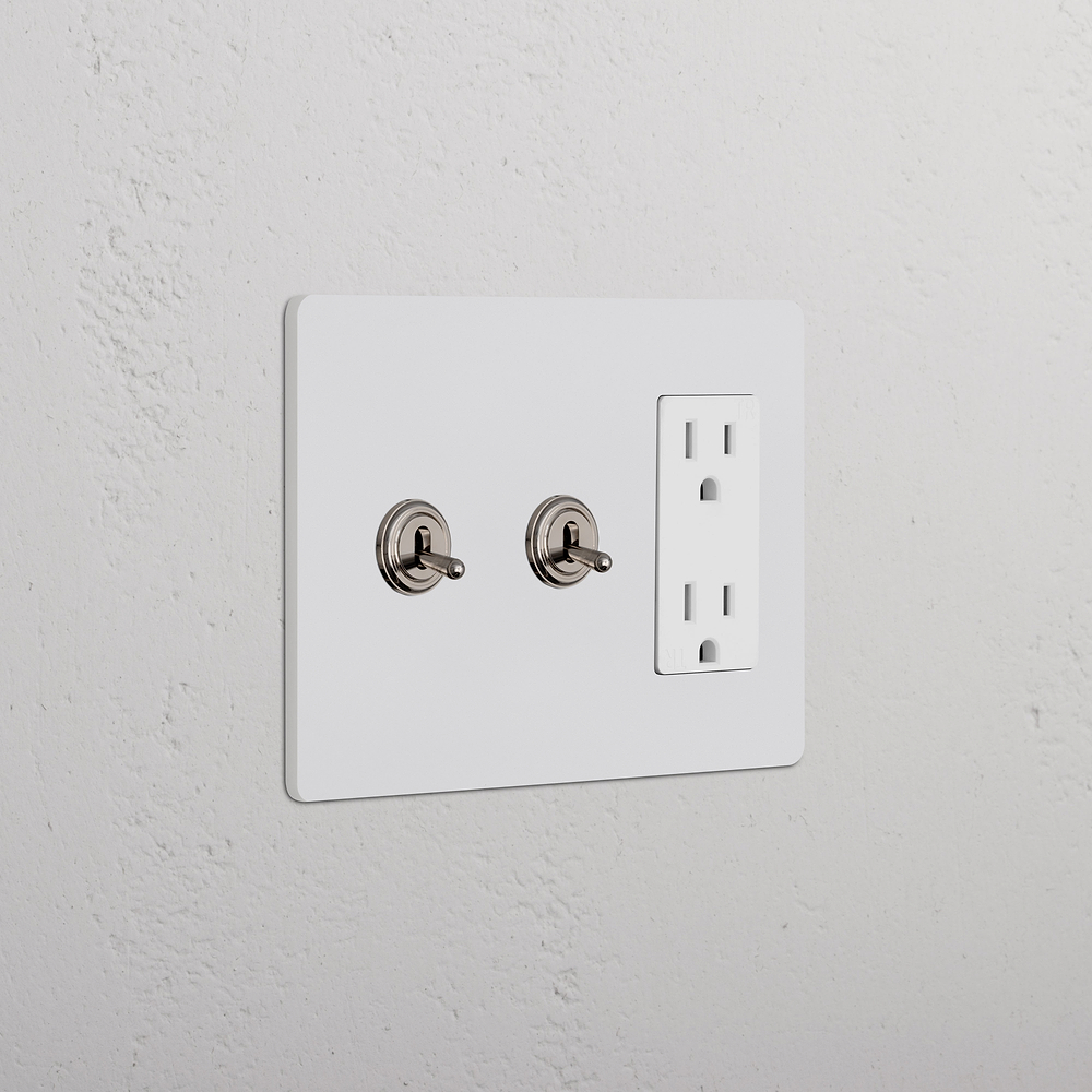 Grove 3G 2x Toggle Switch & Outlet – Paintable Polished Nickel | White