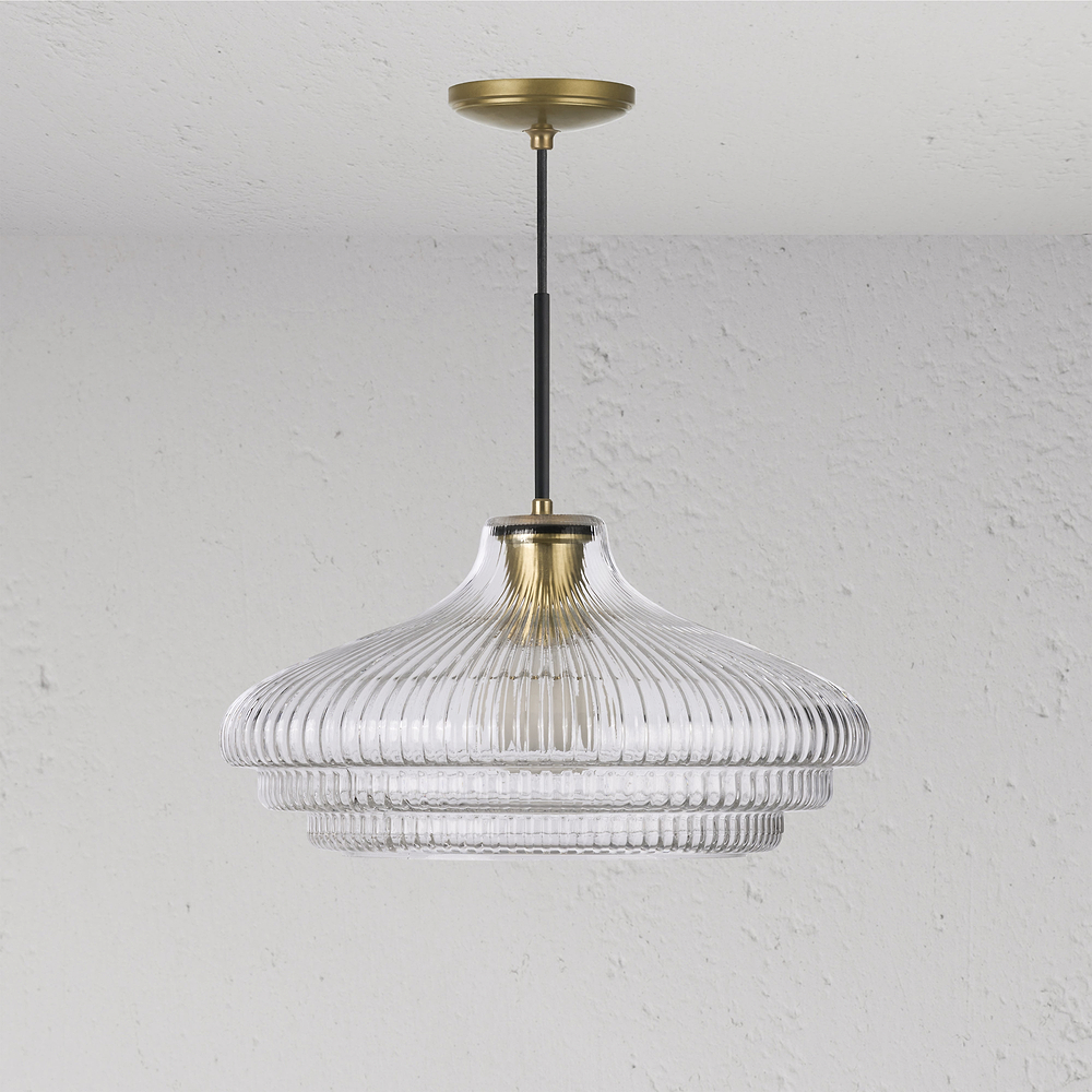 Brookfield Large Pendant Light Fluted Glass - Antique Brass