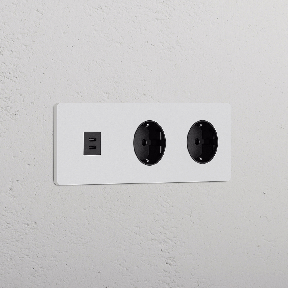 Grove Presa USB-C 30W & Schuko Tipo F 2x Tripla – Pitturabile | Nero