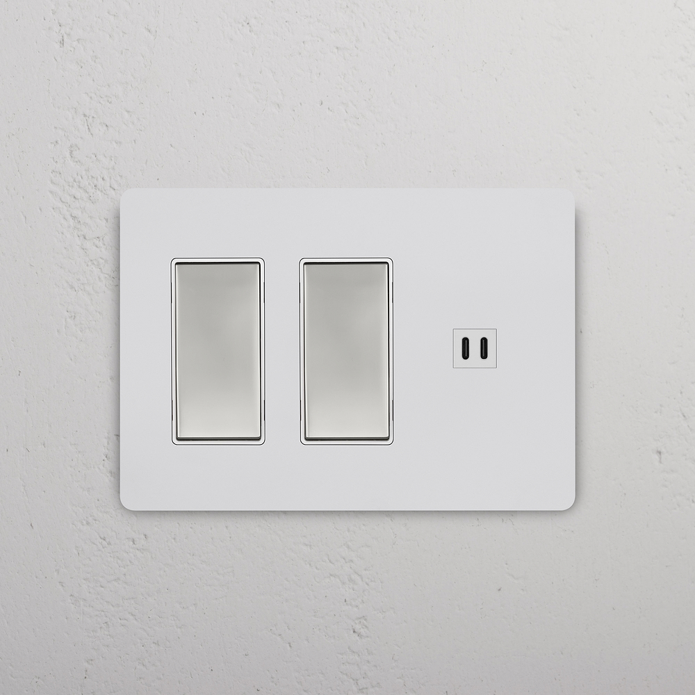 Grove 3G 2x Rocker Switch & Fast Charge USB – Paintable Polished Nickel | White