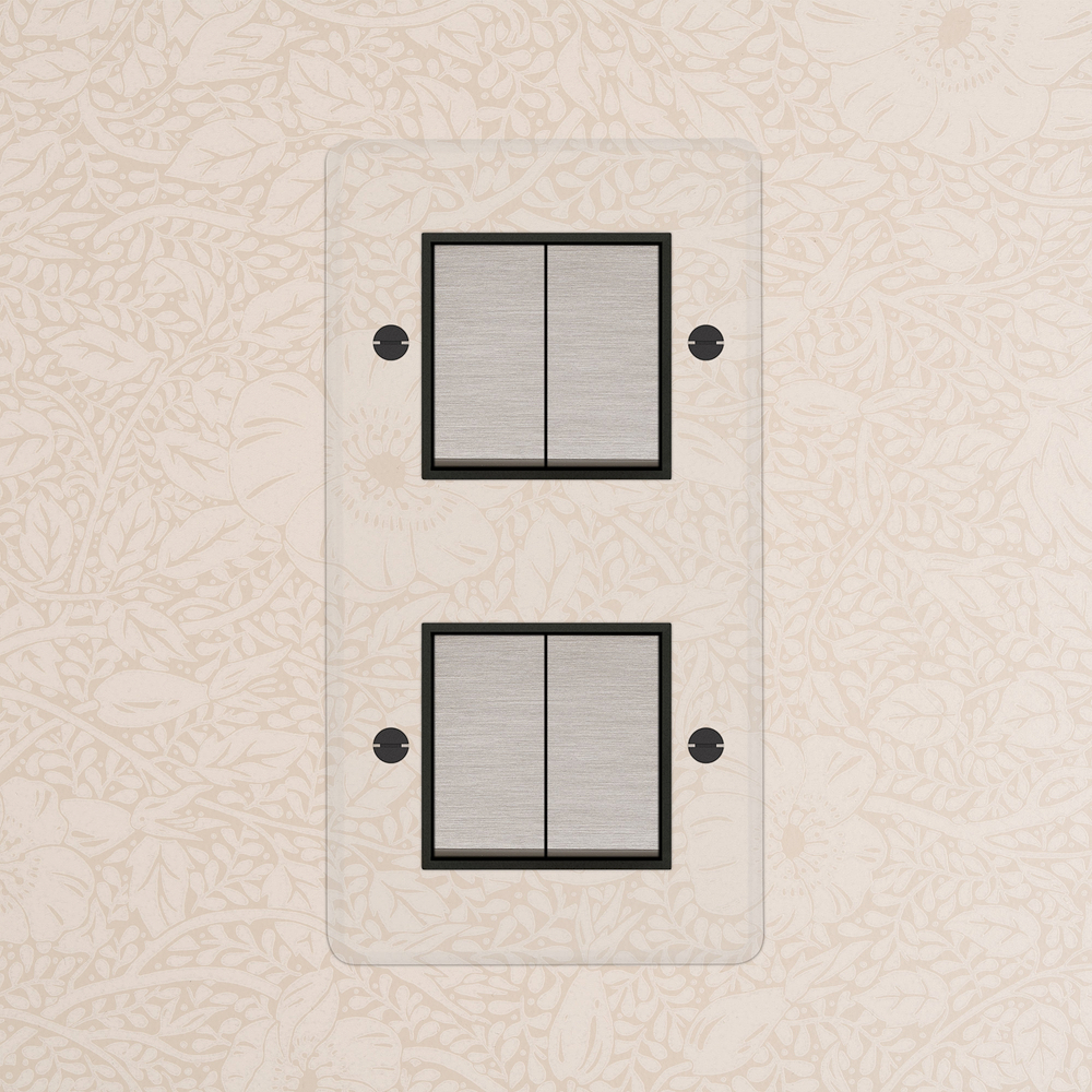 Double 4x Vertical Rocker Switch - Clear Satin Nickel Black