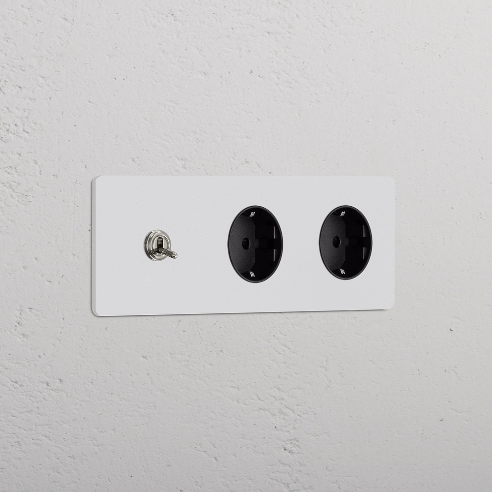 Grove Triple Toggle Switch & 2x Schuko Type F Socket – Paintable Polished Nickel | Black