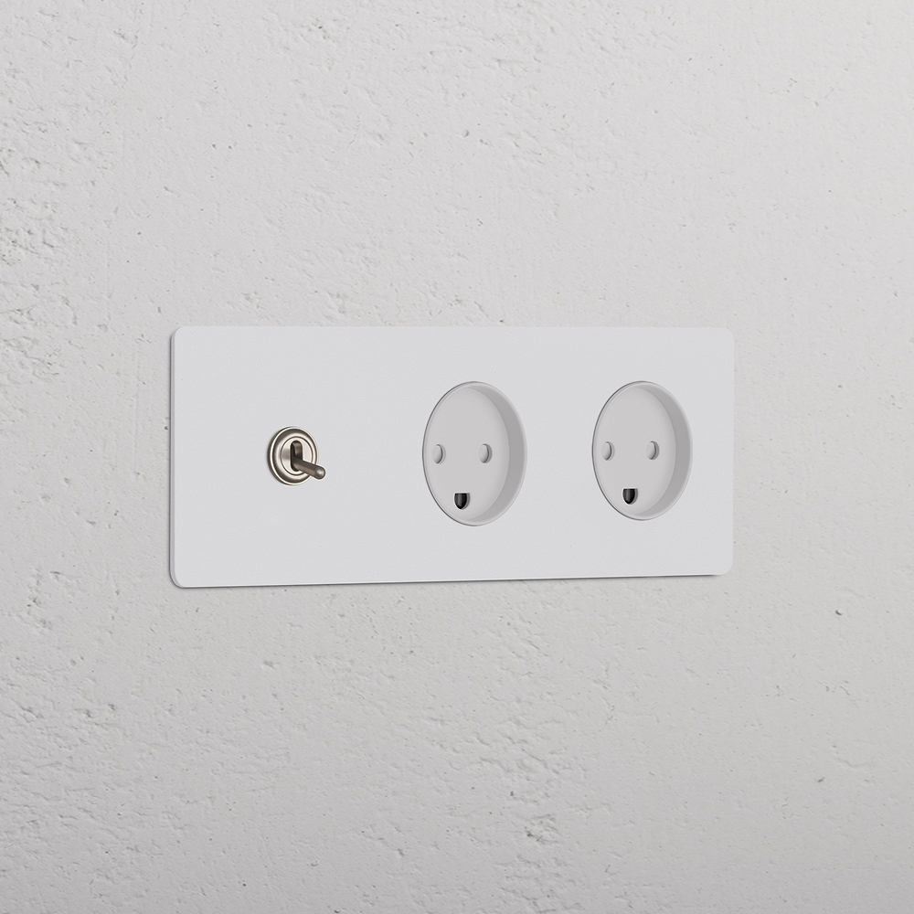 Triple Toggle Switch + 2x Danish Type K Power Module - Satin Nickel White - Paintable