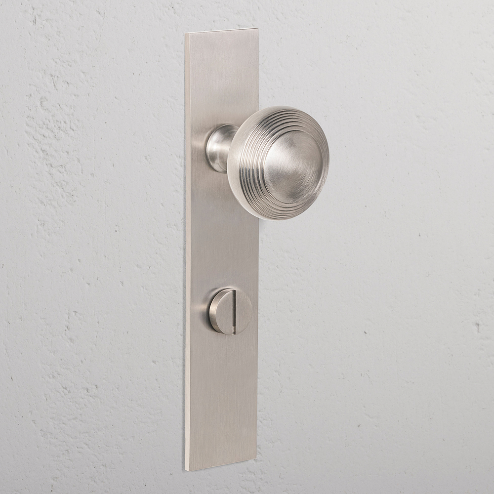 Poplar Bouton de Porte à Ressort à Plaque Longue & Condamnation – Nickel Satiné