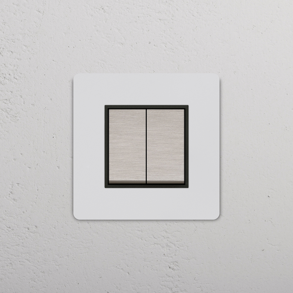Grove Interrupteur Carré x2 (Plaque Simple) – Nickel Satiné à Peindre | Noir