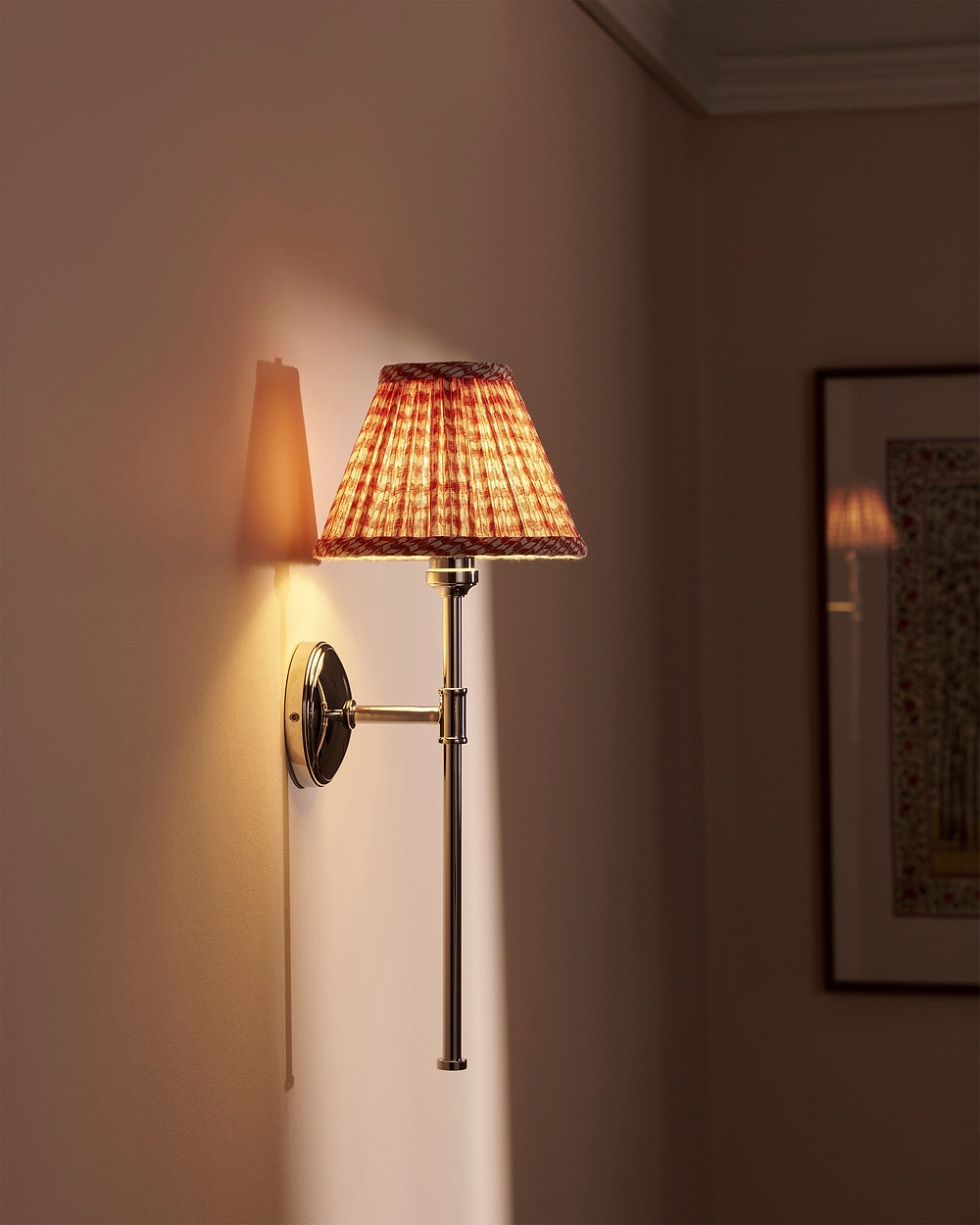 Cotswold Wall Light Pleated Terracotta Red – Polished Nickel