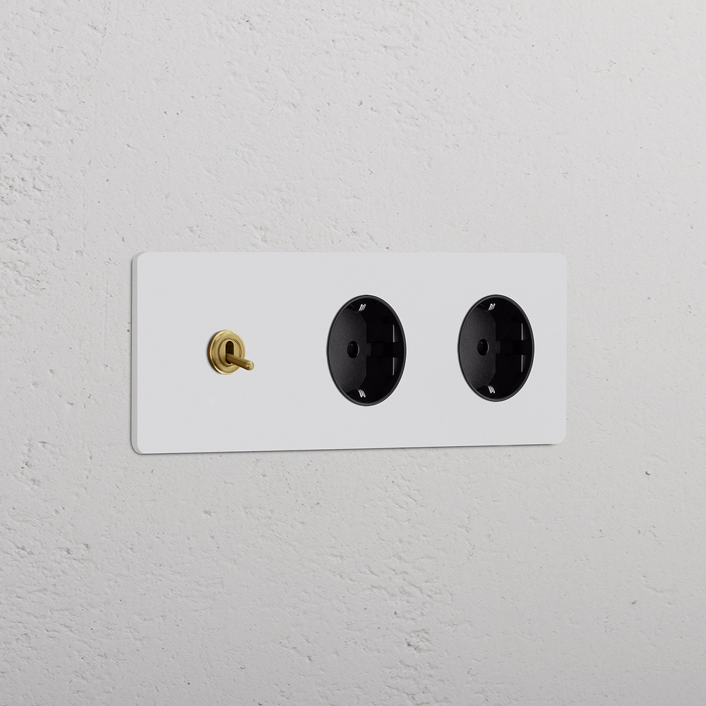 Grove Interruttore a levetta triplo e 2 prese Schuko tipo F – Ottone Antico Pitturabile | Nero