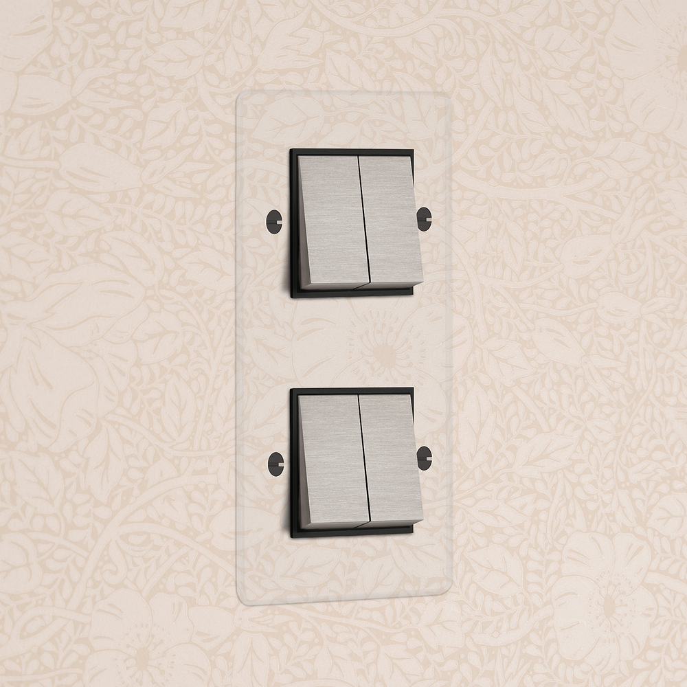 Double 4x Vertical Rocker Switch - Clear Satin Nickel Black