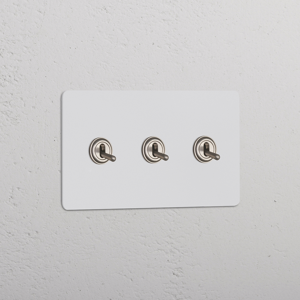 Kew Kipphebelschalter 3x in Zweifachrahmen – Lackierbar + Satinnickel