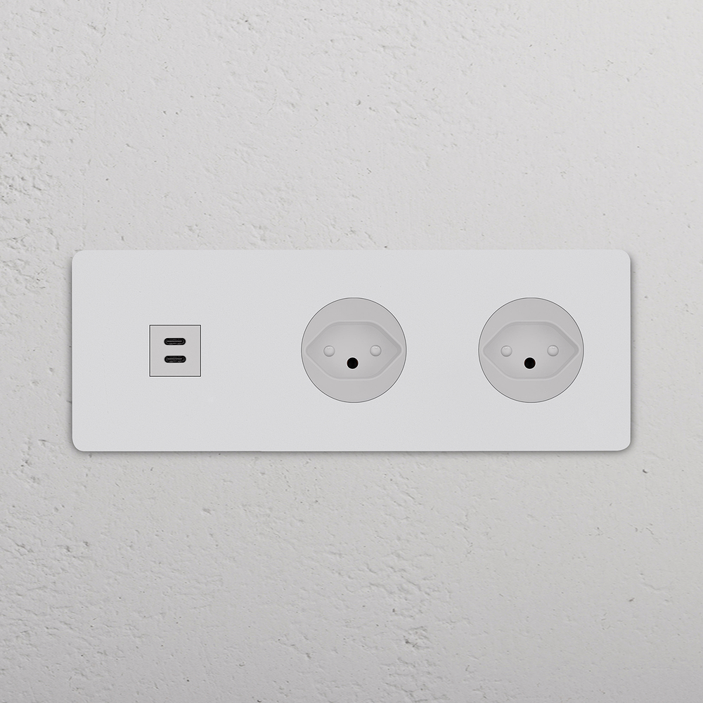 Grove Presa USB-C 30W & Svizzera Tipo J 2x Tripla – Pitturabile | Bianco