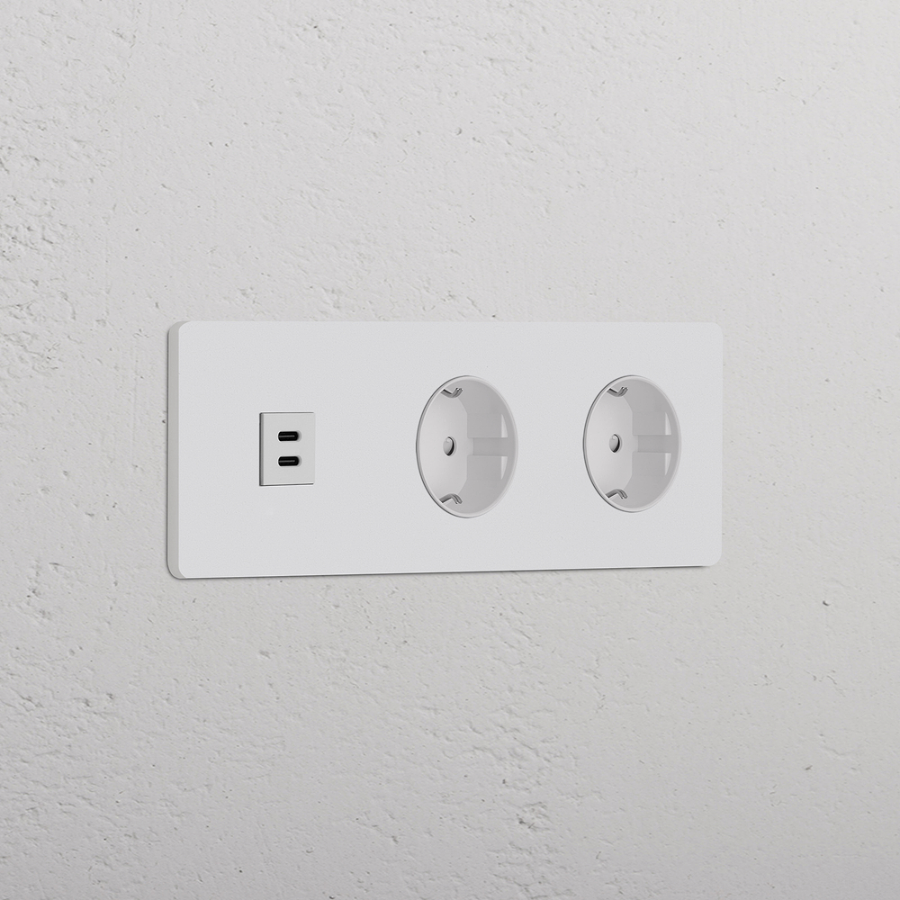 Grove Enchufe USB-C con Schuko x2 tipo F (marco triple) – Pintable | Blanco