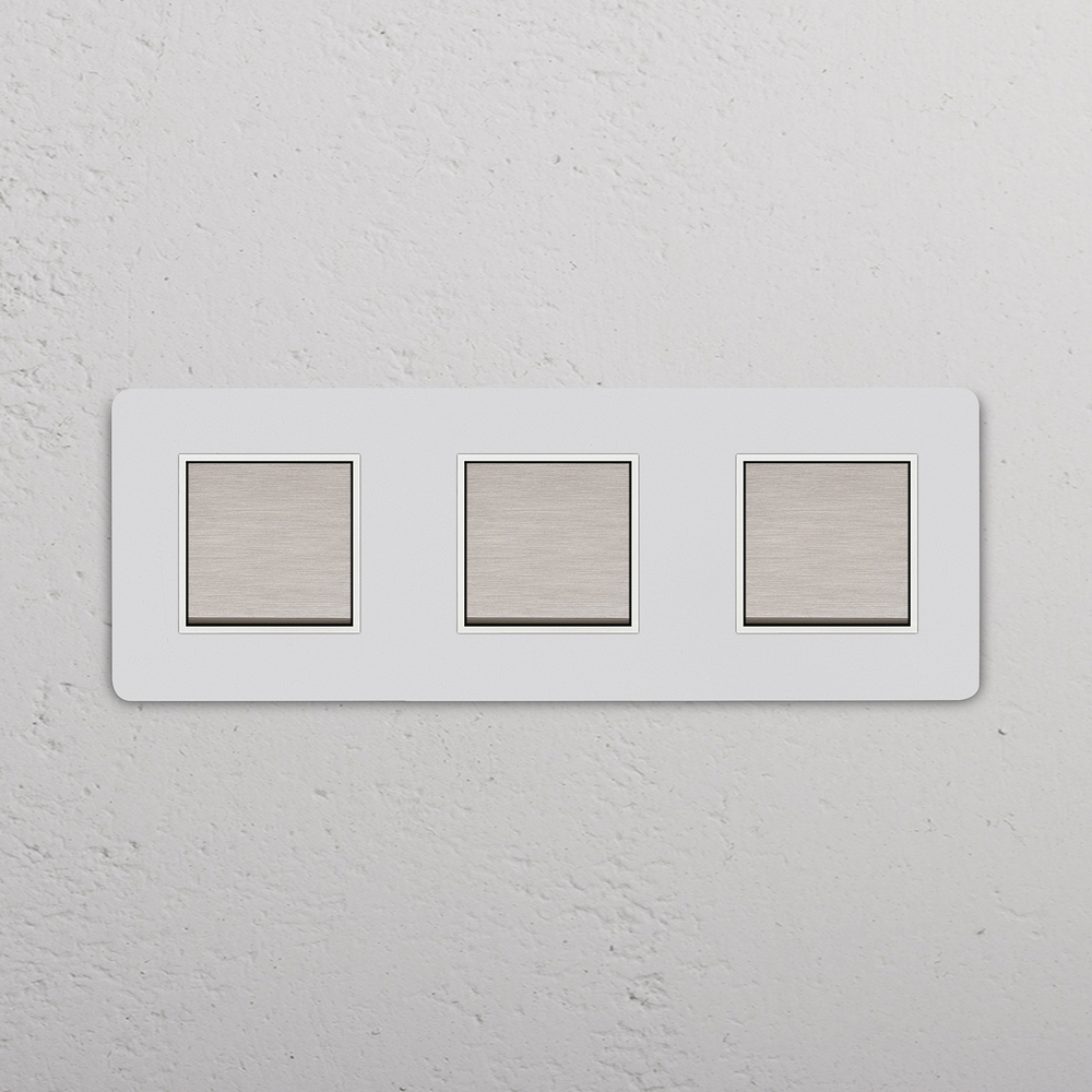 Grove Triple 3x Rocker Switch - Paintable Satin Nickel White