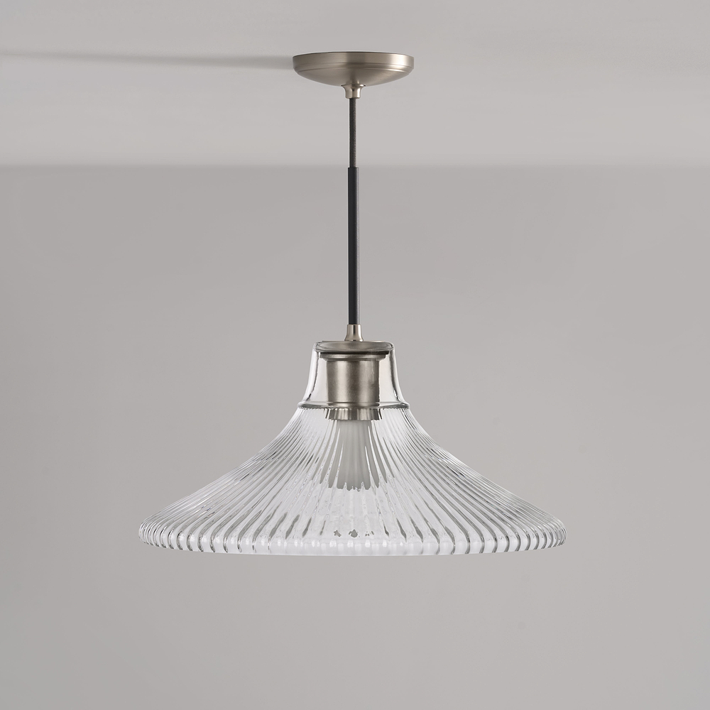 Hammersmith Large Pendant Light Fluted Glass – Satin Nickel