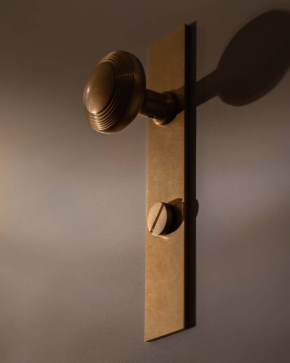 Poplar Long Plate Sprung Door Knob & Thumbturn - Antique Brass