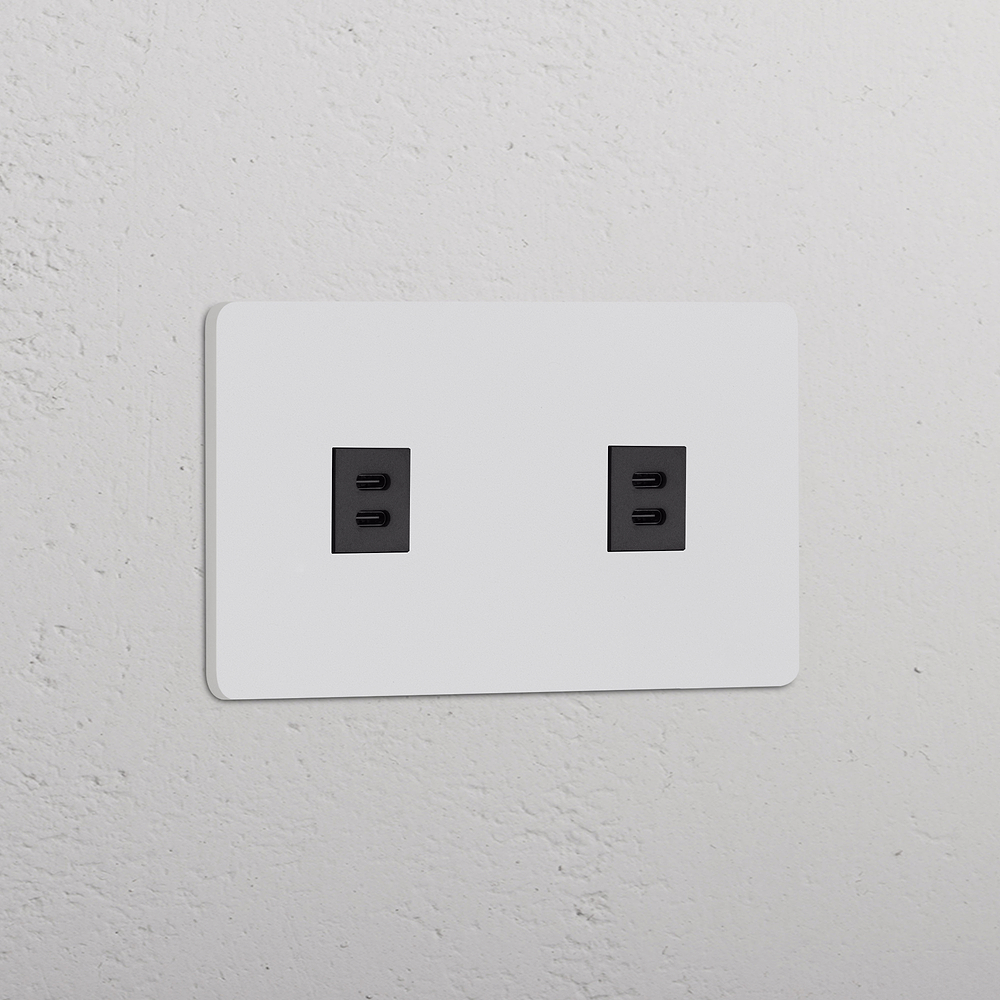 Grove USB-C-Anschluss (30 W) 2x in Zweifachrahmen – Lackierbar | Schwarz