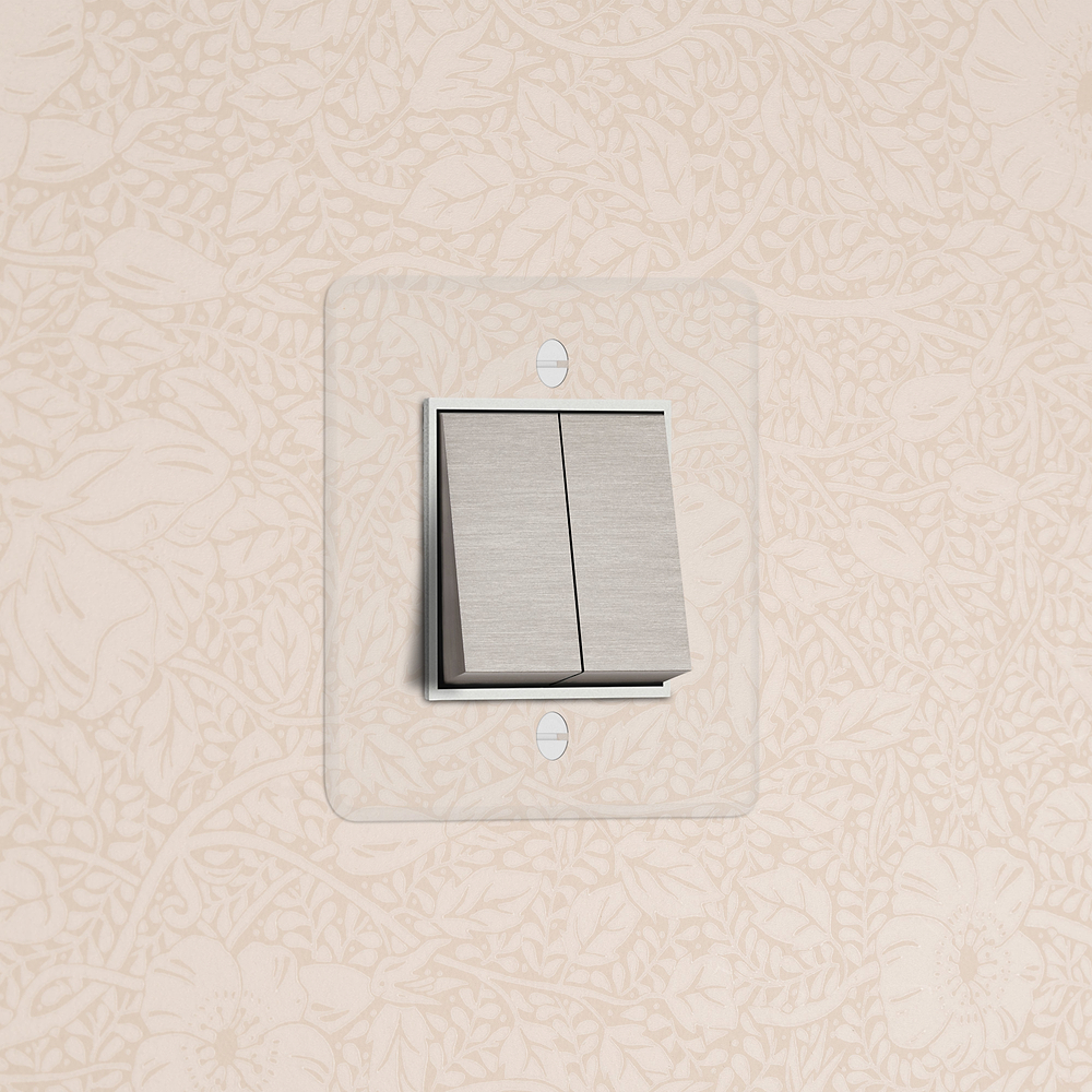 Kew Wippschalter 2x in Einfachrahmen – Transparent Satinnickel | Weiss