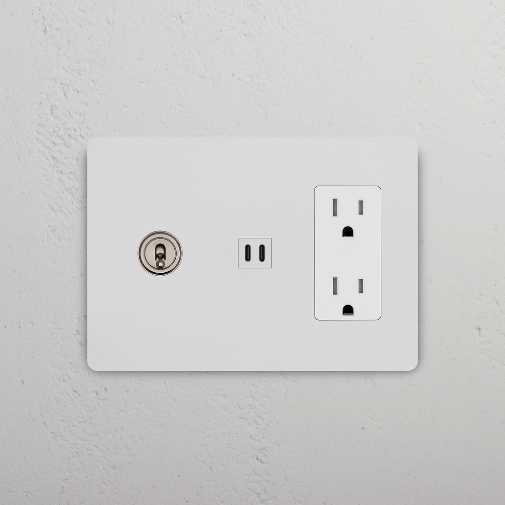 Grove 3G Toggle Switch & Outlet & Fast Charge USB – Paintable Polished Nickel | White