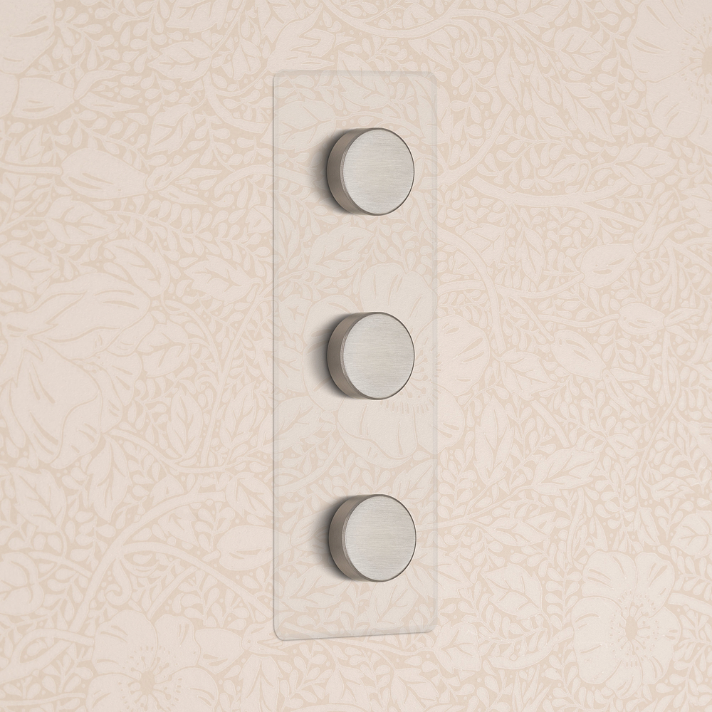 Triple 3x Vertical Multiway Dimmer Switch - Clear Satin Nickel