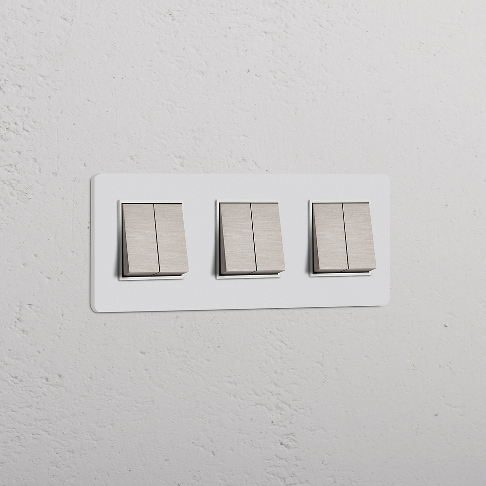 Grove Triple 6x Rocker Switch - Paintable Satin Nickel White
