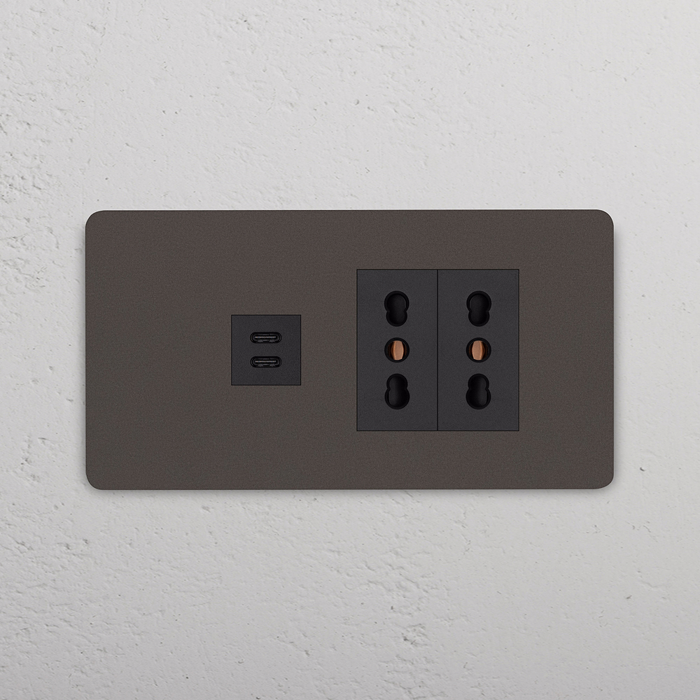 Grove 4-Módulo USB-C 30W e 2x Tomada Bipasso - Bronze | Preto
