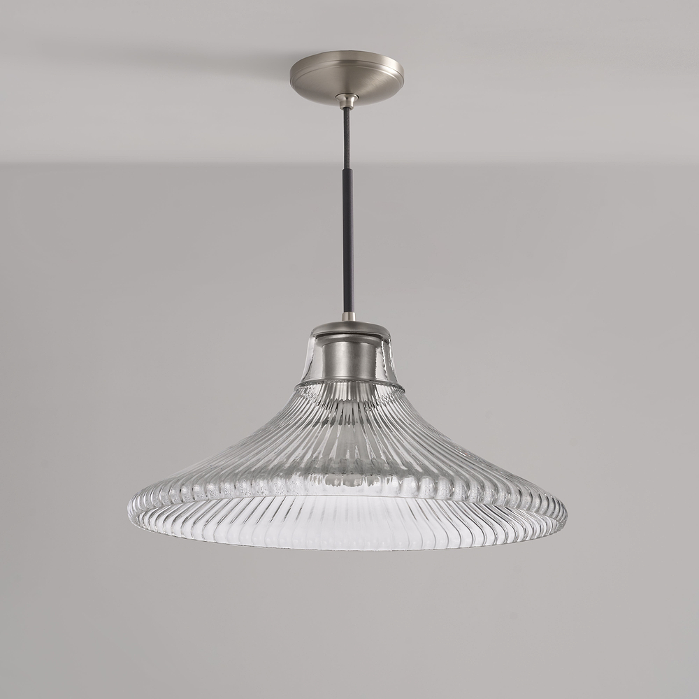 Hammersmith Large Pendant Light Fluted Glass – Satin Nickel