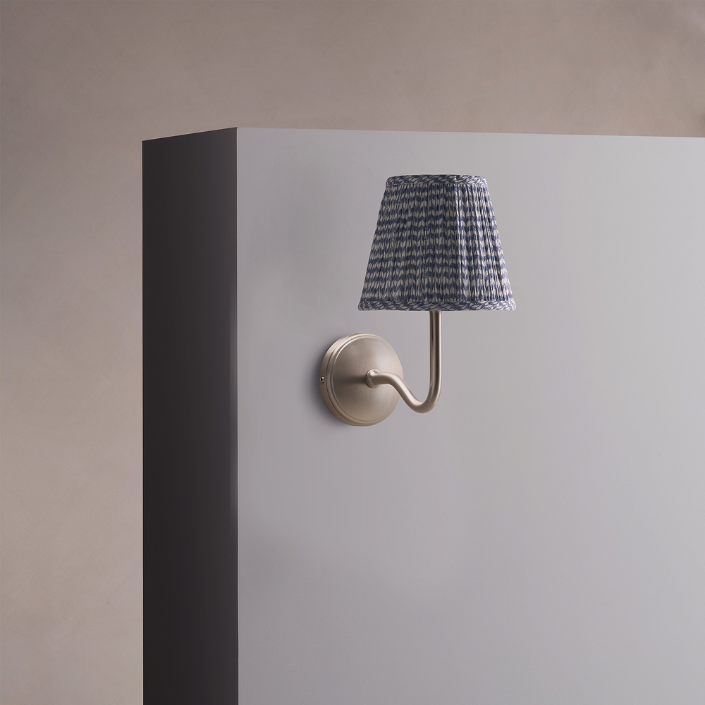 Malvern Medium Wall Light Pleated Slate Blue – Satin Nickel