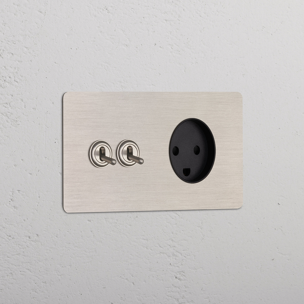 Kew Double 2x Toggle & Danish Type K Socket – Satin Nickel | Black